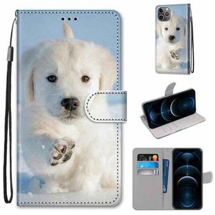 For iPhone 12 Pro Max Coloured Drawing Cross Texture Horizontal Flip PU Leather Case with Holder & Card Slots & Wallet & Lanyard(Snow Puppy)