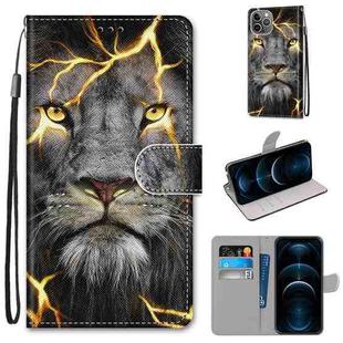 For iPhone 12 Pro Max Coloured Drawing Cross Texture Horizontal Flip PU Leather Case with Holder & Card Slots & Wallet & Lanyard(Fission Lion)