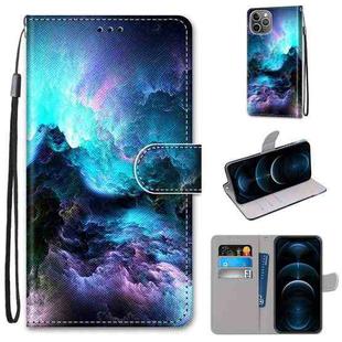 For iPhone 12 Pro Max Coloured Drawing Cross Texture Horizontal Flip PU Leather Case with Holder & Card Slots & Wallet & Lanyard(Colorful Clouds)
