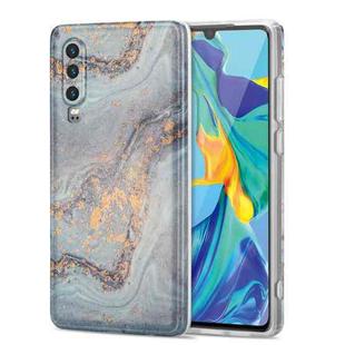 For Huawei P30 TPU Gilt Marble Pattern Protective Case(Light Blue)