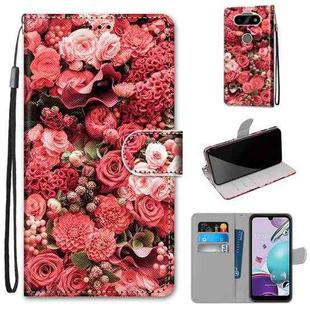 For LG K31 Coloured Drawing Cross Texture Horizontal Flip PU Leather Case with Holder & Card Slots & Wallet & Lanyard(Pink Rose Garden)