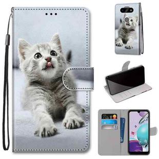 For LG K31 Coloured Drawing Cross Texture Horizontal Flip PU Leather Case with Holder & Card Slots & Wallet & Lanyard(Small Gray Cat)
