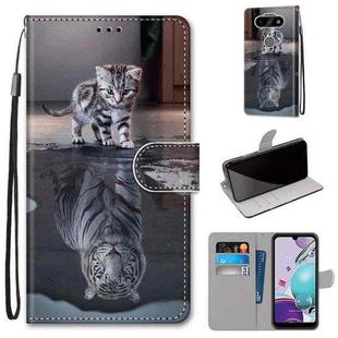 For LG K31 Coloured Drawing Cross Texture Horizontal Flip PU Leather Case with Holder & Card Slots & Wallet & Lanyard(Cat Becomes Tiger)