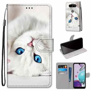 For LG K31 Coloured Drawing Cross Texture Horizontal Flip PU Leather Case with Holder & Card Slots & Wallet & Lanyard(White Kitten)