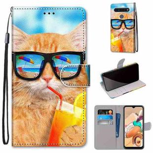 For LG K41S / K51S Coloured Drawing Cross Texture Horizontal Flip PU Leather Case with Holder & Card Slots & Wallet & Lanyard(Cat Drinking Soda)
