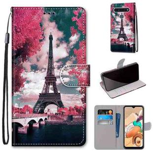 For LG K41S / K51S Coloured Drawing Cross Texture Horizontal Flip PU Leather Case with Holder & Card Slots & Wallet & Lanyard(Pink Flower Tower Bridge)