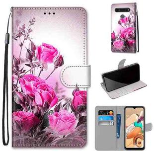 For LG K41S / K51S Coloured Drawing Cross Texture Horizontal Flip PU Leather Case with Holder & Card Slots & Wallet & Lanyard(Wild Rose)