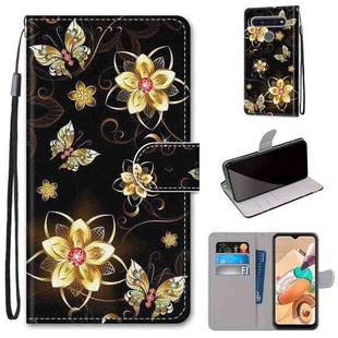 For LG K41S / K51S Coloured Drawing Cross Texture Horizontal Flip PU Leather Case with Holder & Card Slots & Wallet & Lanyard(Gold Diamond Butterfly)
