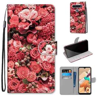 For LG K41S / K51S Coloured Drawing Cross Texture Horizontal Flip PU Leather Case with Holder & Card Slots & Wallet & Lanyard(Pink Rose Garden)
