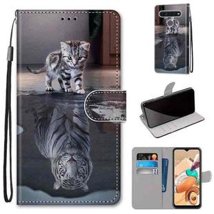 For LG K41S / K51S Coloured Drawing Cross Texture Horizontal Flip PU Leather Case with Holder & Card Slots & Wallet & Lanyard(Cat Becomes Tiger)