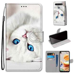For LG K61 Coloured Drawing Cross Texture Horizontal Flip PU Leather Case with Holder & Card Slots & Wallet & Lanyard(White Kitten)