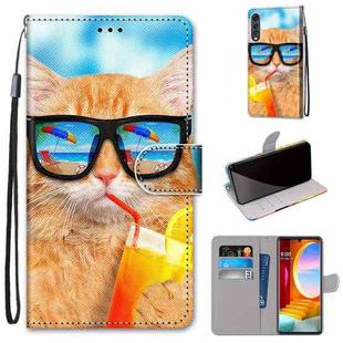 For LG Velvet Coloured Drawing Cross Texture Horizontal Flip PU Leather Case with Holder & Card Slots & Wallet & Lanyard(Cat Drinking Soda)