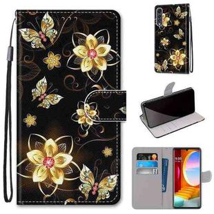 For LG Velvet Coloured Drawing Cross Texture Horizontal Flip PU Leather Case with Holder & Card Slots & Wallet & Lanyard(Gold Diamond Butterfly)