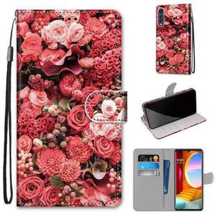 For LG Velvet Coloured Drawing Cross Texture Horizontal Flip PU Leather Case with Holder & Card Slots & Wallet & Lanyard(Pink Rose Garden)