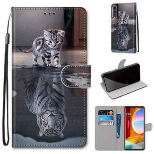 For LG Velvet Coloured Drawing Cross Texture Horizontal Flip PU Leather Case with Holder & Card Slots & Wallet & Lanyard(Cat Becomes Tiger)