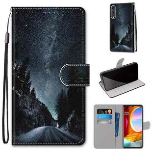 For LG Velvet Coloured Drawing Cross Texture Horizontal Flip PU Leather Case with Holder & Card Slots & Wallet & Lanyard(Mountain Road Starry Sky)