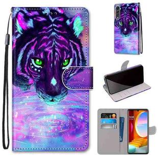 For LG Velvet Coloured Drawing Cross Texture Horizontal Flip PU Leather Case with Holder & Card Slots & Wallet & Lanyard(Tiger Drinking Water)