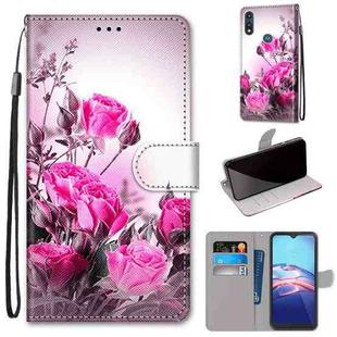 For Motorola Moto E (2020) Coloured Drawing Cross Texture Horizontal Flip PU Leather Case with Holder & Card Slots & Wallet & Lanyard(Wild Rose)