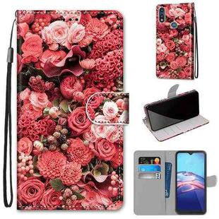 For Motorola Moto E (2020) Coloured Drawing Cross Texture Horizontal Flip PU Leather Case with Holder & Card Slots & Wallet & Lanyard(Pink Rose Garden)