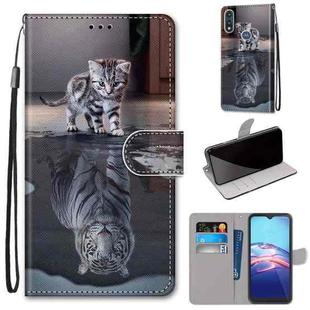 For Motorola Moto E (2020) Coloured Drawing Cross Texture Horizontal Flip PU Leather Case with Holder & Card Slots & Wallet & Lanyard(Cat Becomes Tiger)