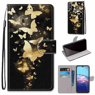 For Motorola Moto E (2020) Coloured Drawing Cross Texture Horizontal Flip PU Leather Case with Holder & Card Slots & Wallet & Lanyard(Golden Butterfly Group)