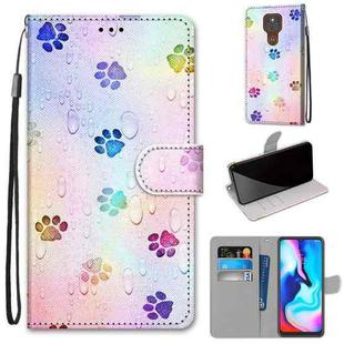 For Motorola Moto E7 Plus / G9 Play / G9 Coloured Drawing Cross Texture Horizontal Flip PU Leather Case with Holder & Card Slots & Wallet & Lanyard(Footprint Water Drops)