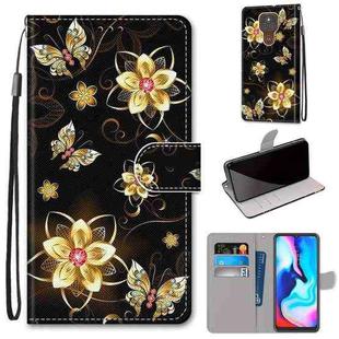 For Motorola Moto E7 Plus / G9 Play / G9 Coloured Drawing Cross Texture Horizontal Flip PU Leather Case with Holder & Card Slots & Wallet & Lanyard(Gold Diamond Butterfly)