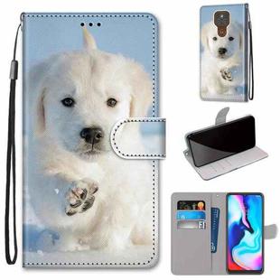 For Motorola Moto E7 Plus / G9 Play / G9 Coloured Drawing Cross Texture Horizontal Flip PU Leather Case with Holder & Card Slots & Wallet & Lanyard(Snow Puppy)