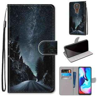 For Motorola Moto E7 Plus / G9 Play / G9 Coloured Drawing Cross Texture Horizontal Flip PU Leather Case with Holder & Card Slots & Wallet & Lanyard(Mountain Road Starry Sky)