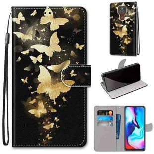 For Motorola Moto E7 Plus / G9 Play / G9 Coloured Drawing Cross Texture Horizontal Flip PU Leather Case with Holder & Card Slots & Wallet & Lanyard(Golden Butterfly Group)