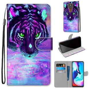 For Motorola Moto E7 Plus / G9 Play / G9 Coloured Drawing Cross Texture Horizontal Flip PU Leather Case with Holder & Card Slots & Wallet & Lanyard(Tiger Drinking Water)