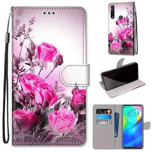 For Motorola Moto G Power (2020) Coloured Drawing Cross Texture Horizontal Flip PU Leather Case with Holder & Card Slots & Wallet & Lanyard(Wild Rose)