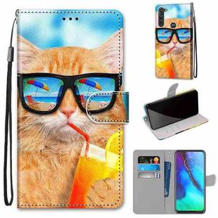 For Motorola Moto G Stylus (2020) Coloured Drawing Cross Texture Horizontal Flip PU Leather Case with Holder & Card Slots & Wallet & Lanyard(Cat Drinking Soda)