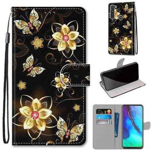 For Motorola Moto G Stylus (2020) Coloured Drawing Cross Texture Horizontal Flip PU Leather Case with Holder & Card Slots & Wallet & Lanyard(Gold Diamond Butterfly)