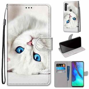 For Motorola Moto G Stylus (2020) Coloured Drawing Cross Texture Horizontal Flip PU Leather Case with Holder & Card Slots & Wallet & Lanyard(White Kitten)