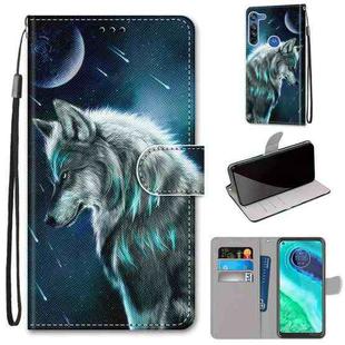 For Motorola Moto G8 Coloured Drawing Cross Texture Horizontal Flip PU Leather Case with Holder & Card Slots & Wallet & Lanyard(Contemplative Wolf)