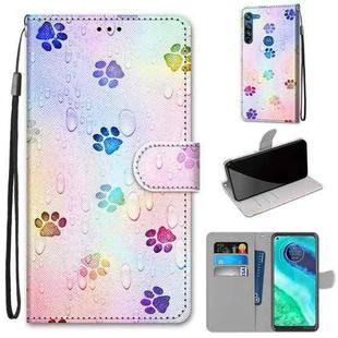 For Motorola Moto G8 Coloured Drawing Cross Texture Horizontal Flip PU Leather Case with Holder & Card Slots & Wallet & Lanyard(Footprint Water Drops)
