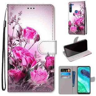 For Motorola Moto G8 Coloured Drawing Cross Texture Horizontal Flip PU Leather Case with Holder & Card Slots & Wallet & Lanyard(Wild Rose)