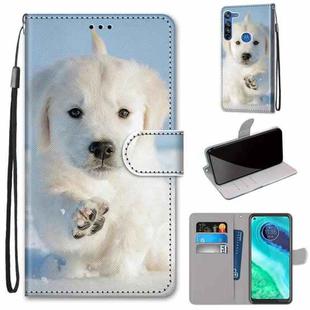 For Motorola Moto G8 Coloured Drawing Cross Texture Horizontal Flip PU Leather Case with Holder & Card Slots & Wallet & Lanyard(Snow Puppy)