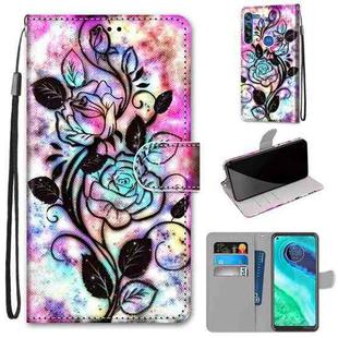 For Motorola Moto G8 Coloured Drawing Cross Texture Horizontal Flip PU Leather Case with Holder & Card Slots & Wallet & Lanyard(Color Background Hollow Flower)