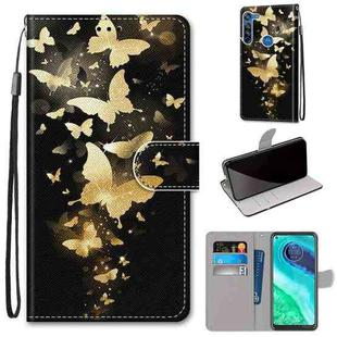 For Motorola Moto G8 Coloured Drawing Cross Texture Horizontal Flip PU Leather Case with Holder & Card Slots & Wallet & Lanyard(Golden Butterfly Group)