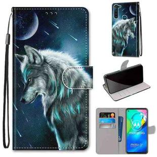 For Motorola Moto G8 Power Coloured Drawing Cross Texture Horizontal Flip PU Leather Case with Holder & Card Slots & Wallet & Lanyard(Contemplative Wolf)