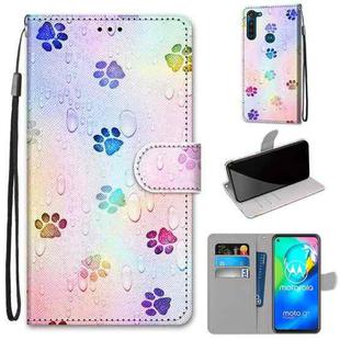 For Motorola Moto G8 Power Coloured Drawing Cross Texture Horizontal Flip PU Leather Case with Holder & Card Slots & Wallet & Lanyard(Footprint Water Drops)