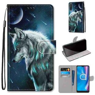 For Alcatel 1SE 2020 Coloured Drawing Cross Texture Horizontal Flip PU Leather Case with Holder & Card Slots & Wallet & Lanyard(Contemplative Wolf)