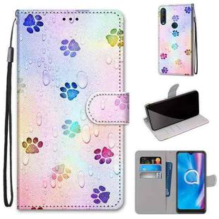 For Alcatel 1SE 2020 Coloured Drawing Cross Texture Horizontal Flip PU Leather Case with Holder & Card Slots & Wallet & Lanyard(Footprint Water Drops)