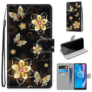 For Alcatel 1SE 2020 Coloured Drawing Cross Texture Horizontal Flip PU Leather Case with Holder & Card Slots & Wallet & Lanyard(Gold Diamond Butterfly)