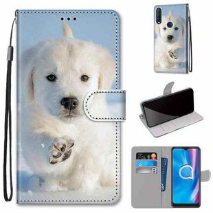 For Alcatel 1SE 2020 Coloured Drawing Cross Texture Horizontal Flip PU Leather Case with Holder & Card Slots & Wallet & Lanyard(Snow Puppy)