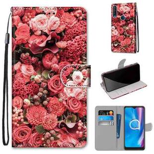 For Alcatel 1SE 2020 Coloured Drawing Cross Texture Horizontal Flip PU Leather Case with Holder & Card Slots & Wallet & Lanyard(Pink Rose Garden)