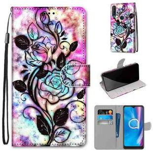 For Alcatel 1SE 2020 Coloured Drawing Cross Texture Horizontal Flip PU Leather Case with Holder & Card Slots & Wallet & Lanyard(Color Background Hollow Flower)