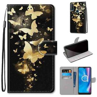 For Alcatel 1SE 2020 Coloured Drawing Cross Texture Horizontal Flip PU Leather Case with Holder & Card Slots & Wallet & Lanyard(Golden Butterfly Group)